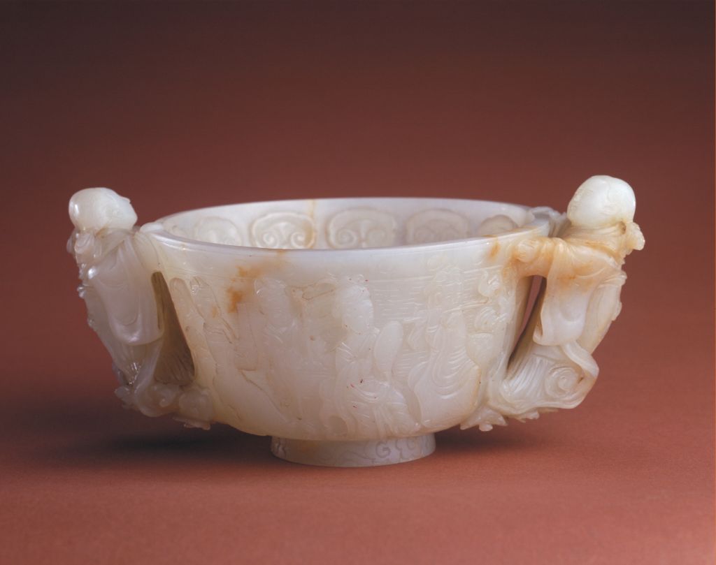 图片[1]-White jade double standing ear music cup-China Archive